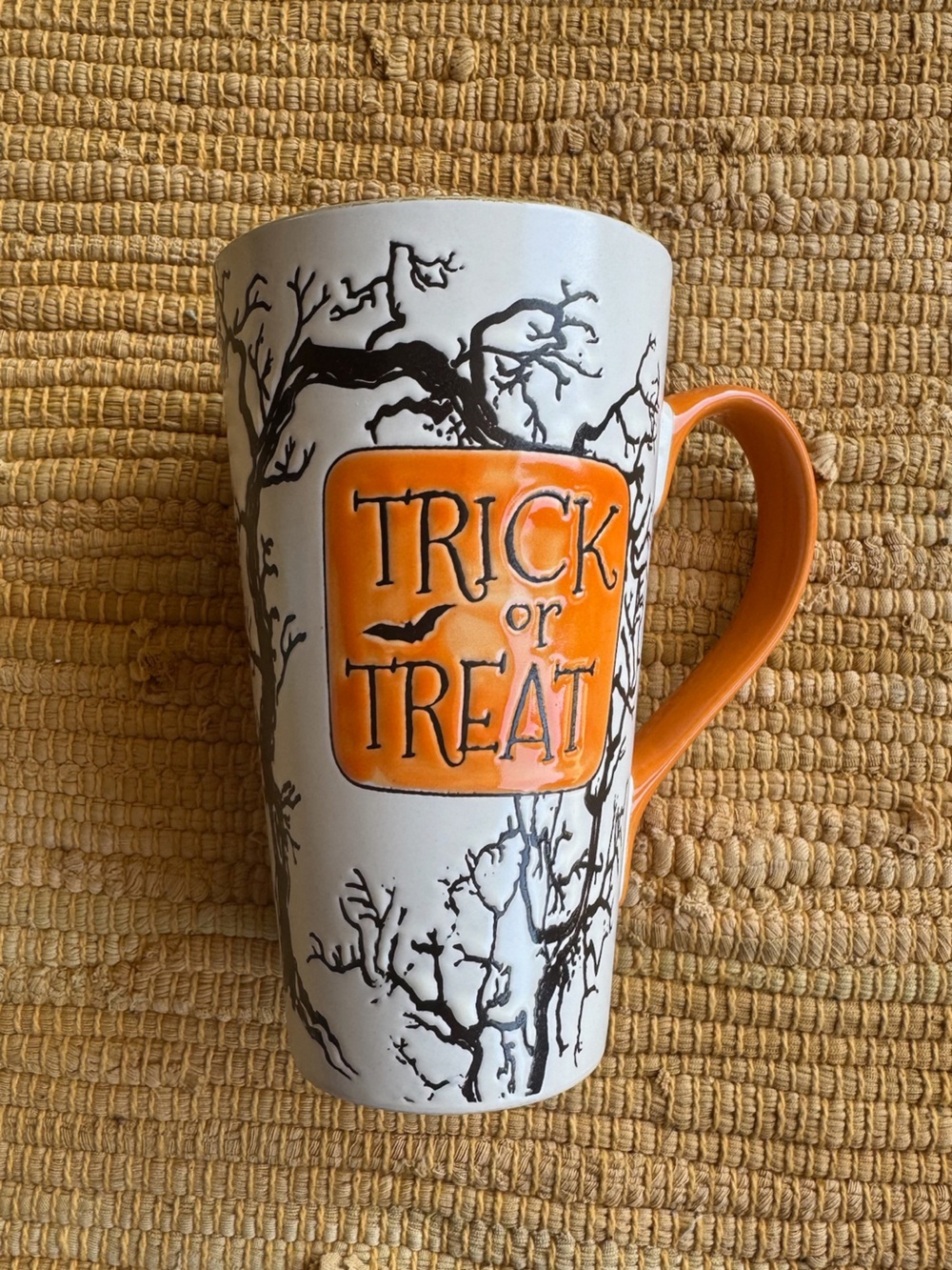 Trick Or Treat Beige Orange 6" Tall Stoneware Mug- 2017 Spectrum Designz